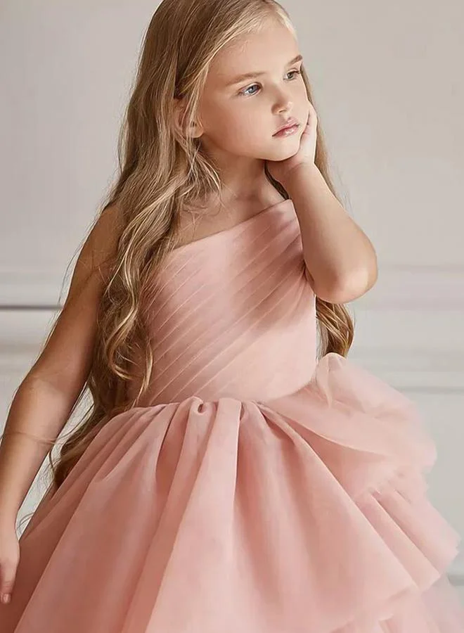 Take Two Girls Pink Ruffle Detail One Shoulder Maxi Dress